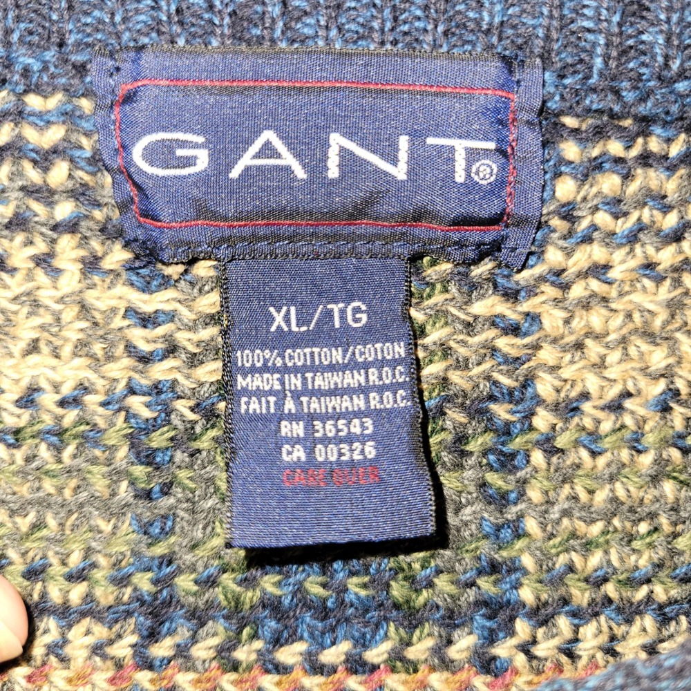 Gant Sweater Mens XL Blue Plaid Excellent Vintage 100% Cotton Crewneck Pullover - Picture 3 of 8